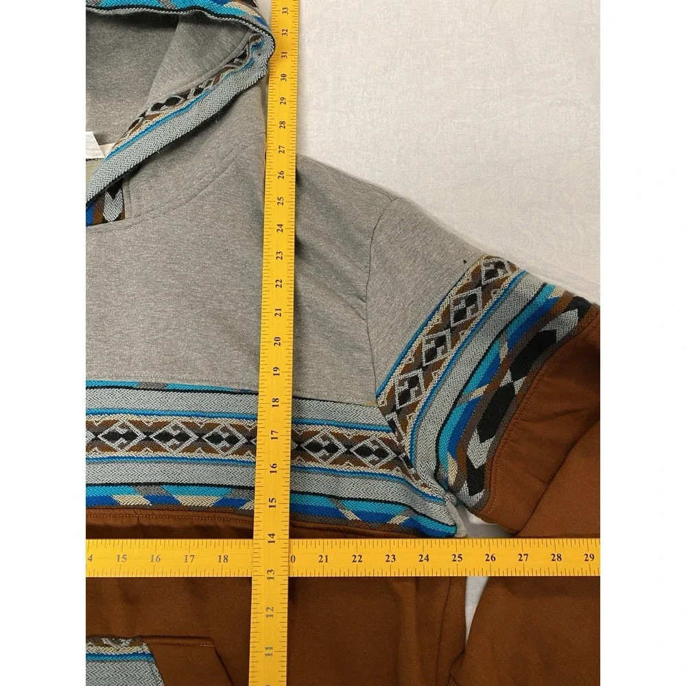 ANKAS Art‎ Baja Hoodie XXL Gray Southwestern Wool Blend Pullover Ecuador
